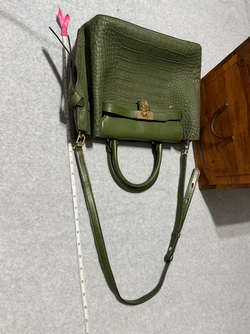 Michael Kors Hamilton Legacy Large Green Croc-Embossed Satchel Tote Bag Purse - Picture 11 of 13